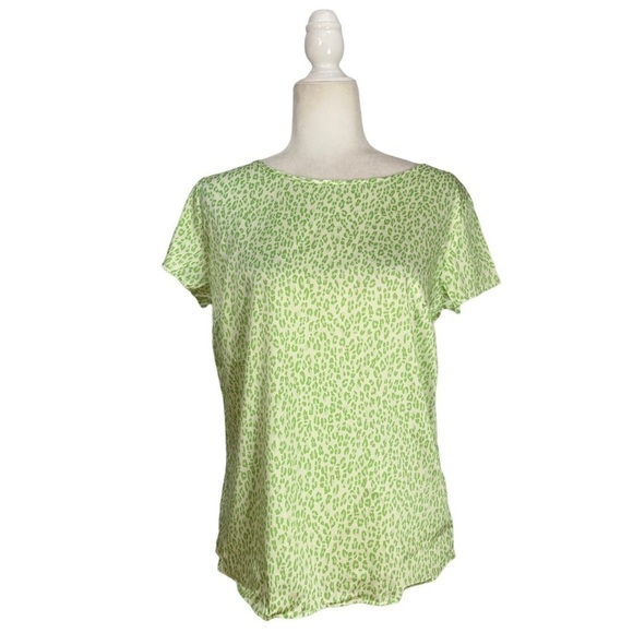 Rocco Ragni Tops - Rocco Ragni Animal Print Crew Neck Short Sleeve Silky Top Made in Italy in Lime